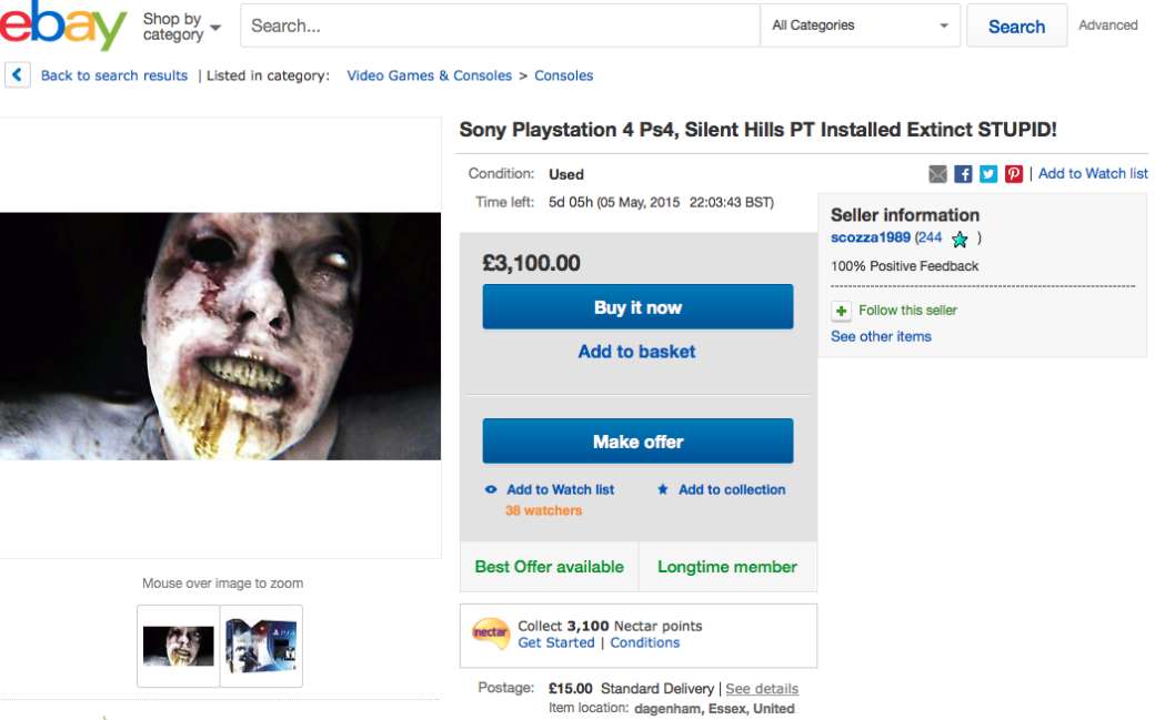 PS4 с установленным хоррор-демо P.T. идут по 244 тыс рублей на eBay. - Изображение 1 PS4 с установленным хоррор-демо P.T. идут по 244 тыс рублей на eBay. - Изображение 1